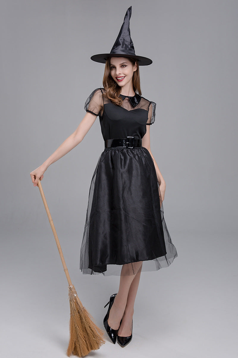 Halloween Costume Black Tulle Witch Dress Witch Costume Elegant Witch Night Ghost Game Costume Ready Stock