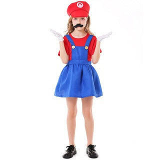 Halloween Mary cosplay game costume group stage performance costume plumber overalls parent-child costume