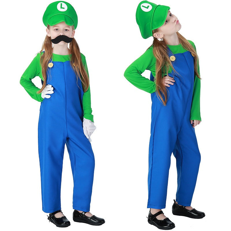 Halloween Mary cosplay game costume group stage performance costume plumber overalls parent-child costume