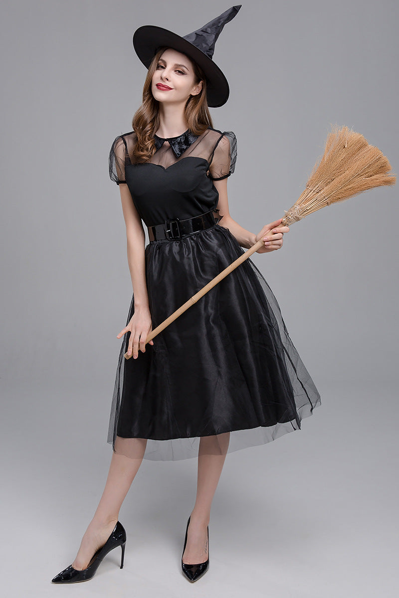 Halloween Costume Black Tulle Witch Dress Witch Costume Elegant Witch Night Ghost Game Costume Ready Stock